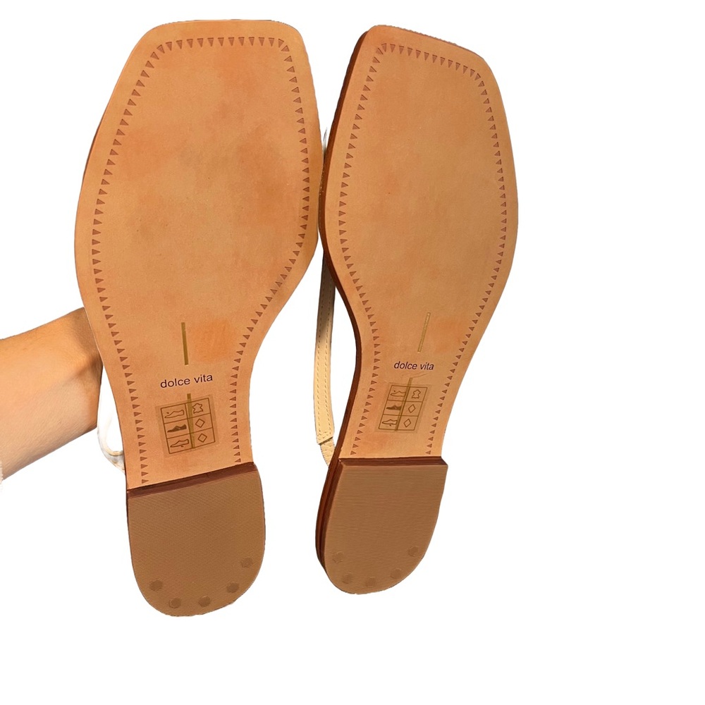 NEW Dolce Vita Strappy Toe Loop Ivory Slide Flat Leather Sandal 9.5 Bone Cream - Picture 4 of 6